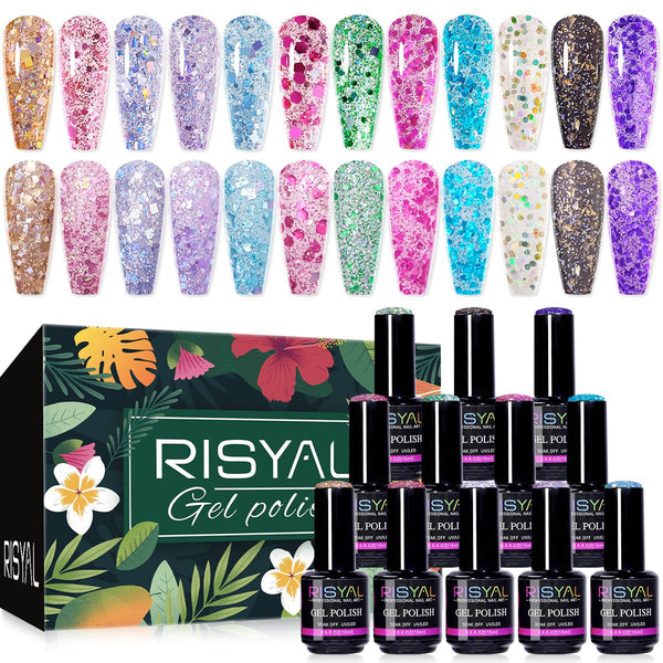 RISYAL 15ml Gel Nail Polish Set ( 12 Color /Large sequin series) - 我的商店