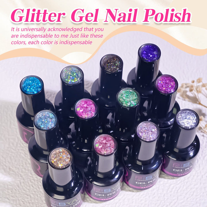 RISYAL 15ml Gel Nail Polish Set ( 12 Color /Large sequin series) - 我的商店