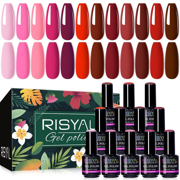 RISYAL 15ml Gel Nail Polish Set ( 12 Color /Pink+Red Series) - 我的商店