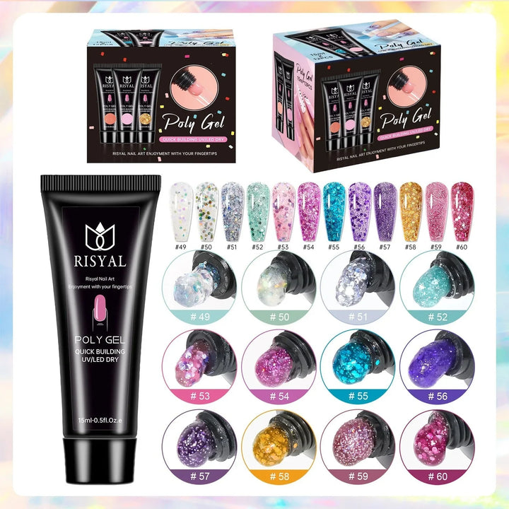 RISYAL 15ml Poly Gel Set (12 Color Sequin series-RL22597 ) - 我的商店
