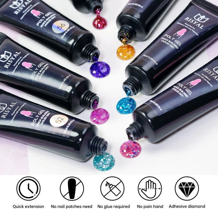 RISYAL 15ml Poly Gel Set (12 Color Sequin series-RL22597 ) - 我的商店