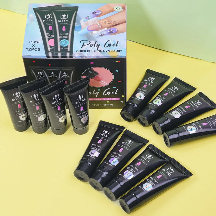 RISYAL 15ml Poly Gel Set (12 PCS Solid color series-RL22597 ) - 我的商店