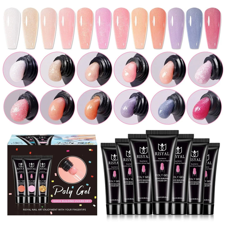 RISYAL 15ml Poly Gel Set (12 PCS Solid color series-RL22597 ) - 我的商店