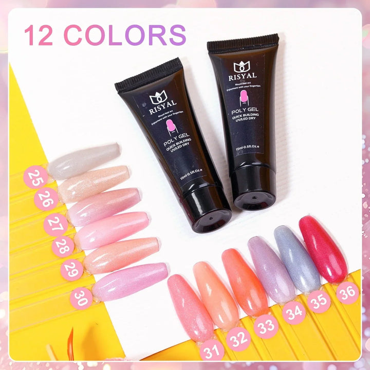 RISYAL 15ml Poly Gel Set (12 PCS Solid color series-RL22597 ) - 我的商店