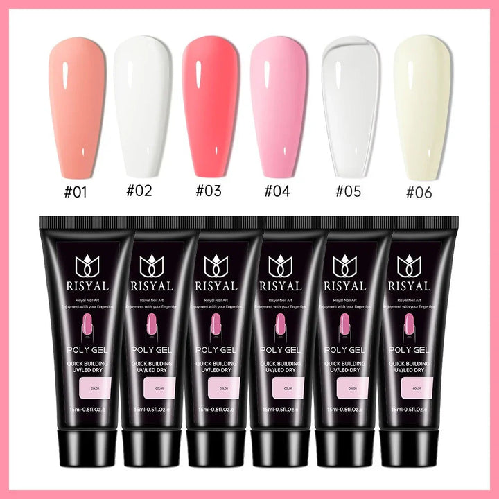 RISYAL 15ml Poly gel 6 colors nail kit (14Pcs/ RL2226-1) - 我的商店