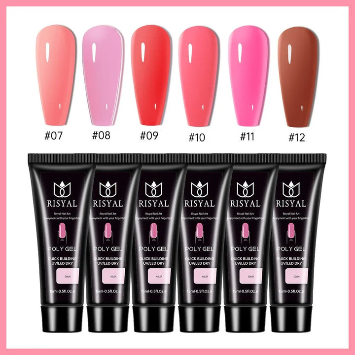 RISYAL 15ml Poly gel 6 colors nail kit (14Pcs/ RL2226-2) - 我的商店