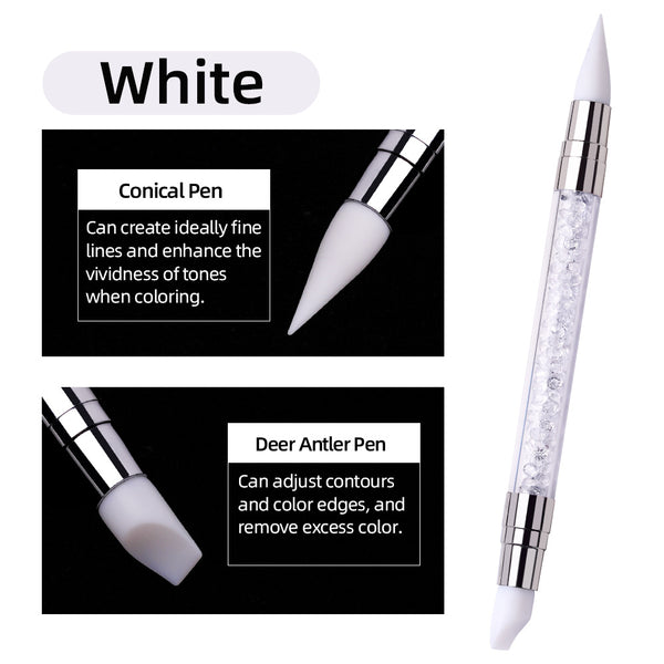 Risyal 2-in-1 Sculpture Pen Dual Tipped Silicone Nail Tools, Silicone Head Acrylic Handle Nail Art Brushes, Rhinestone Nail Polish Carving Pen